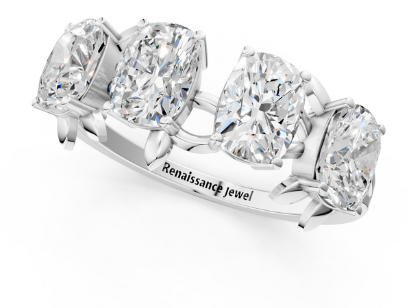 Platinum Four-Stone Elongated Cushion Diamond Band with Nature-Inspired Prong Setting