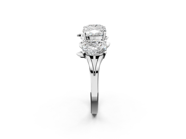 White gold Four-Stone Elongated Cushion Diamond Band with Nature-Inspired Prong Setting