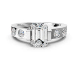 White gold Emerald Brilliant Channel-Set Diamond Ring with Bezel Prong Setting_6