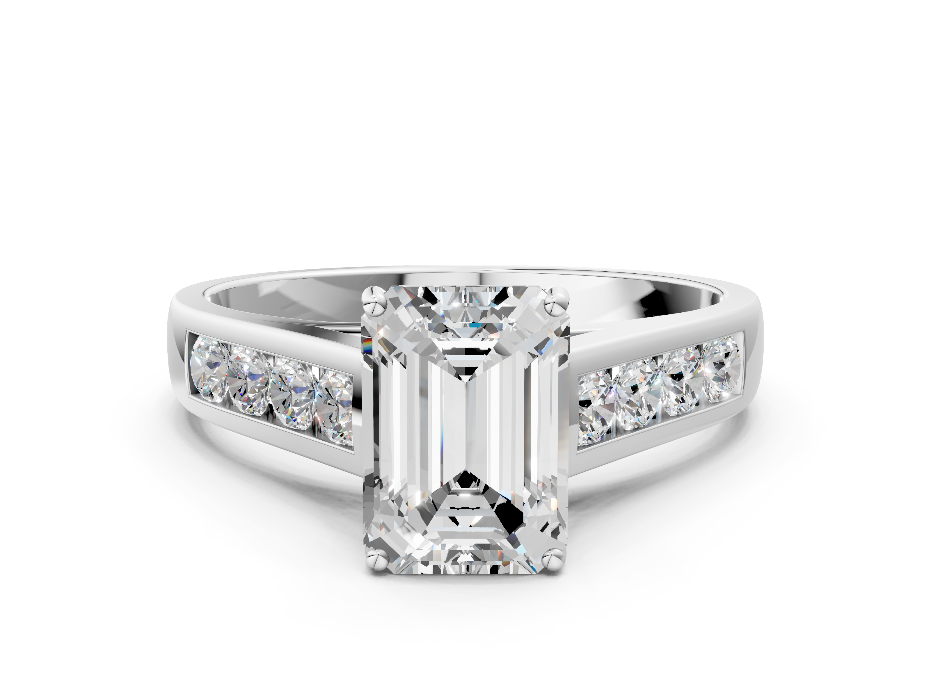 White gold Emerald Brilliant Channel-Set Solitaire Ring with Four-Prong Setting_20