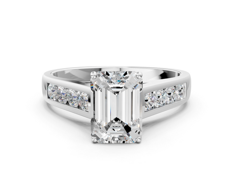 White gold Emerald Brilliant Channel-Set Solitaire Ring with Four-Prong Setting_20