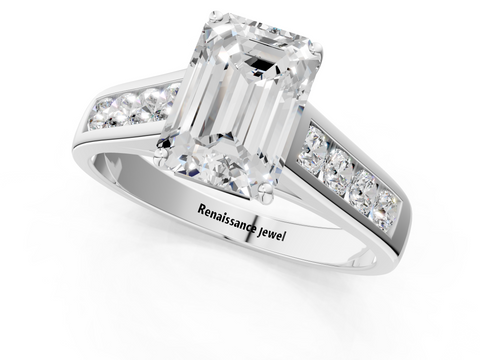 White gold Emerald Brilliant Channel-Set Solitaire Ring with Four-Prong Setting_21