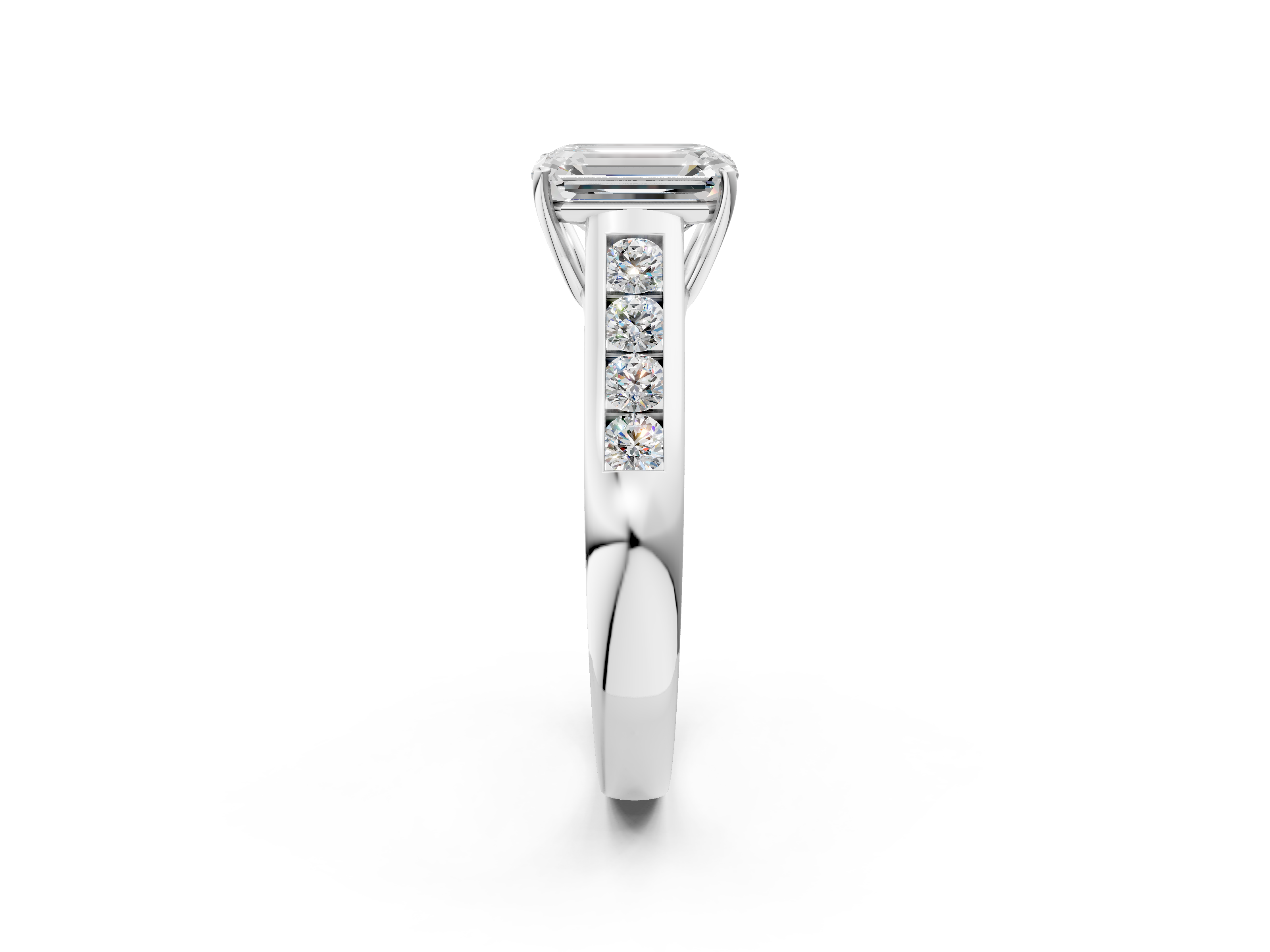 White gold Emerald Brilliant Channel-Set Solitaire Ring with Four-Prong Setting_22
