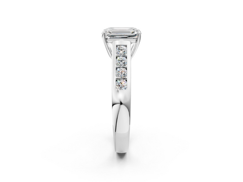 White gold Emerald Brilliant Channel-Set Solitaire Ring with Four-Prong Setting_22