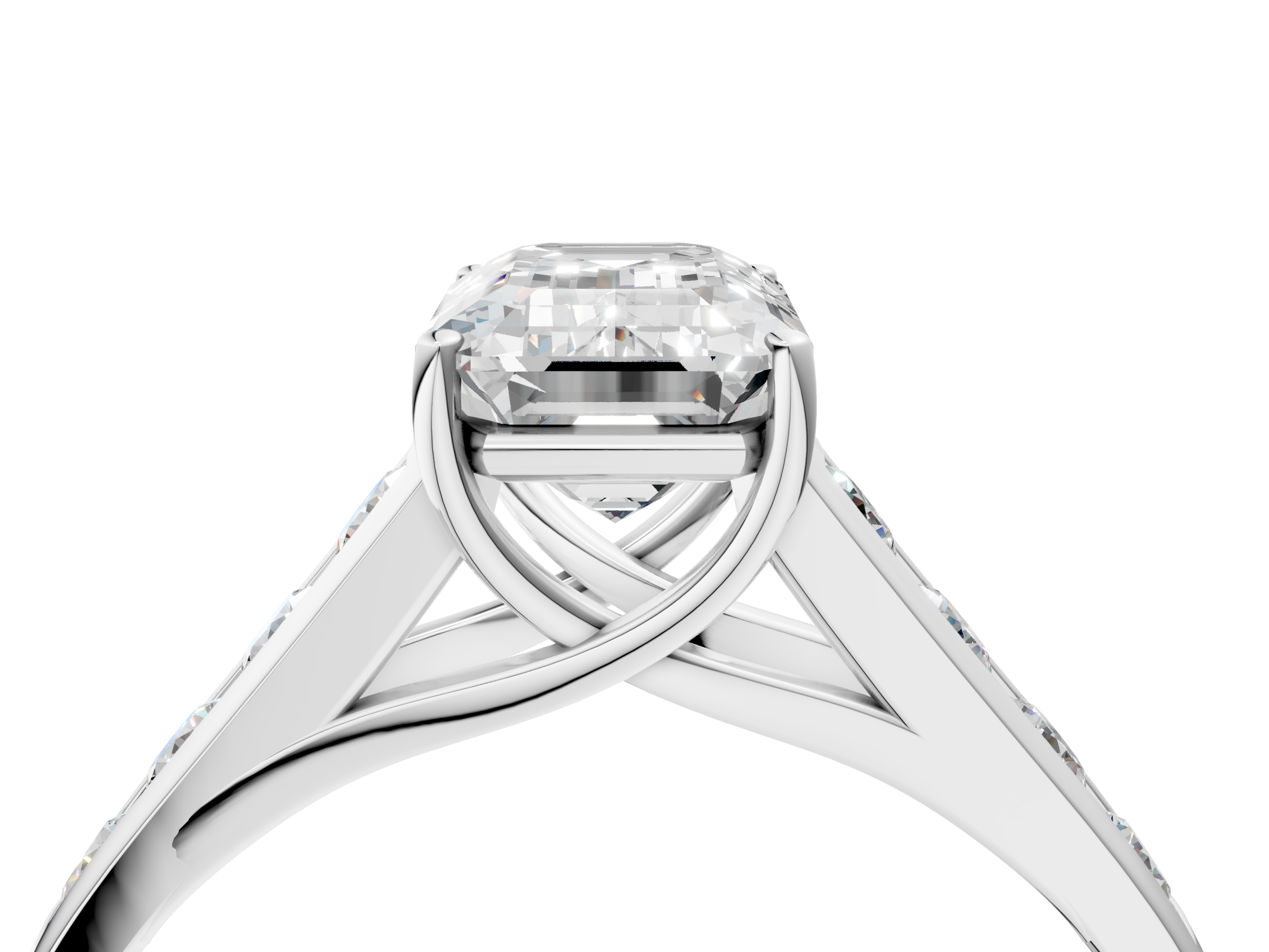 White gold Emerald Brilliant Channel-Set Solitaire Ring with Four-Prong Setting_24