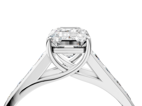 White gold Emerald Brilliant Channel-Set Solitaire Ring with Four-Prong Setting_24