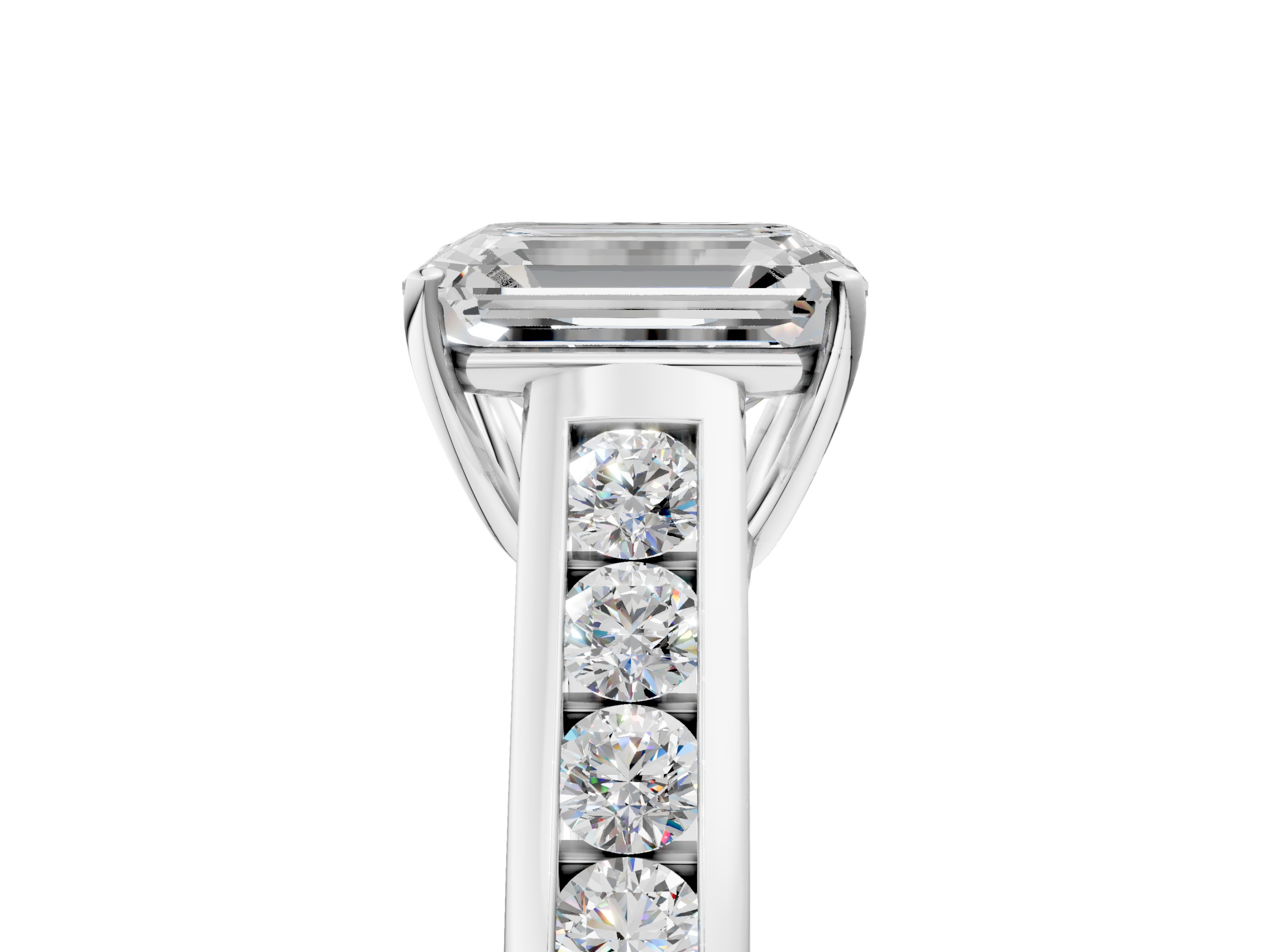 White gold Emerald Brilliant Channel-Set Solitaire Ring with Four-Prong Setting_25