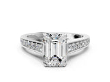 White gold Emerald Brilliant Cut Diamond Engagement Ring with Pavé Band and Four-Prong Setting_82