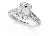 White gold Emerald Brilliant Cut Diamond Engagement Ring with Pavé Band and Four-Prong Setting_83