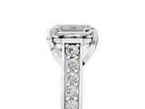 White gold Emerald Brilliant Cut Diamond Engagement Ring with Pavé Band and Four-Prong Setting_87