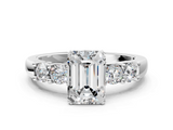 White gold Emerald Brilliant Cut Diamond Five-Stone Prong Set Engagement Ring with Channel Band_21