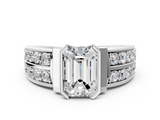 White gold Emerald Brilliant Diamond Channel Set Wide Band Ring with Bezel Setting_20