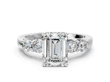 White gold Emerald Brilliant Diamond Five-Stone Engagement Ring with Prong Setting on a Classic Band_39