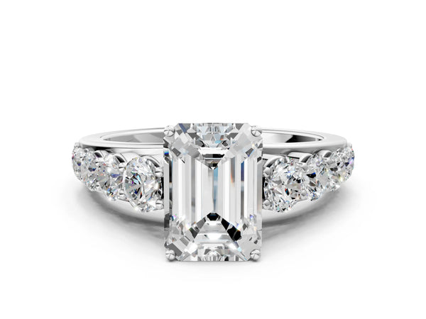 White gold Emerald Brilliant Diamond Pavé Band with Six-Prong Setting