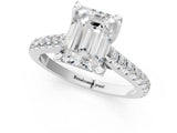 White gold Emerald Brilliant Diamond Solitaire with Pavé Band and Four-Prong Setting 1