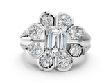 White gold Emerald Brilliant Flower Halo Diamond Split Shank Ring_25