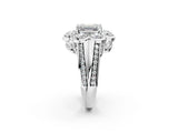 White gold Emerald Brilliant Flower Halo Diamond Split Shank Ring_27