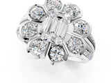 White gold Emerald Brilliant Flower Halo Diamond Split Shank Ring_28