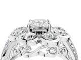 White gold Emerald Brilliant Flower Halo Diamond Split Shank Ring_30