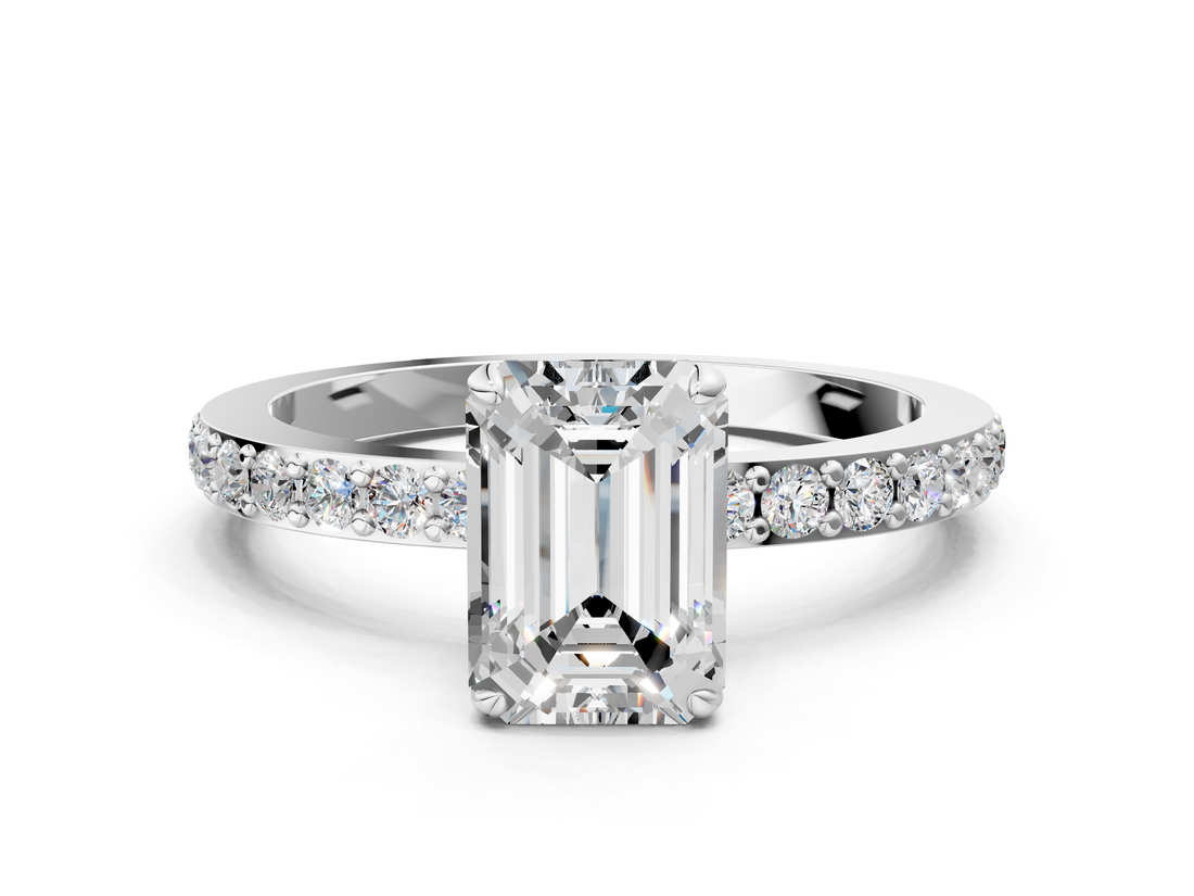White gold Emerald Brilliant Pavé Band Solitaire with Four-Prong Setting_57