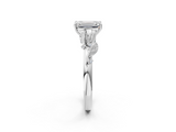 White gold Emerald Brilliant Solitaire with Leaf Motif Band and Four-Prong Setting_68