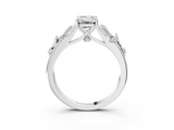 White gold Emerald Brilliant Solitaire with Leaf Motif Band and Four-Prong Setting_69