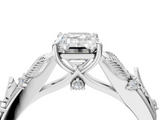 White gold Emerald Brilliant Solitaire with Leaf Motif Band and Four-Prong Setting_70