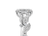 White gold Emerald Brilliant Solitaire with Leaf Motif Band and Four-Prong Setting_71