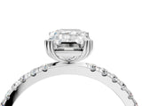 White gold Emerald Brilliant Solitaire with Pavé Band and Claw Prong Setting_11