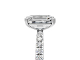 White gold Emerald Brilliant Solitaire with Pavé Band and Claw Prong Setting_12