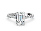 White gold Emerald Brilliant Solitaire with Pavé Band and Claw Prong Setting_7