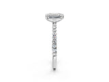 White gold Emerald Brilliant Solitaire with Pavé Band and Claw Prong Setting_9