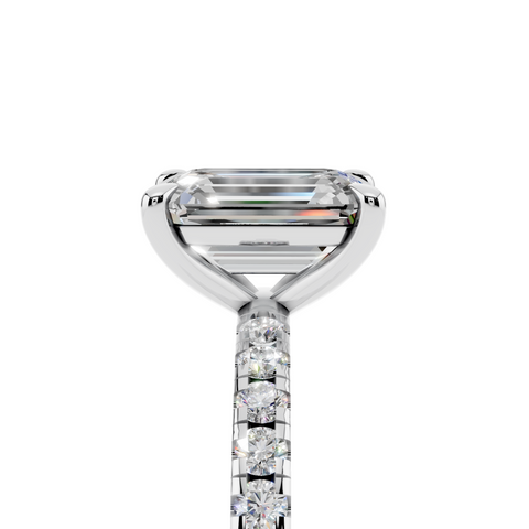 White gold Emerald Brilliant Solitaire with Pavé Band and Four-Prong Setting_28