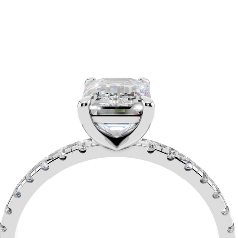 White gold Emerald Brilliant Solitaire with Pavé Band and Four-Prong Setting_29