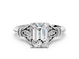 White gold Emerald Brilliant Solitaire with Pave Band and Four-Prong Setting_20