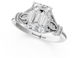 White gold Emerald Brilliant Solitaire with Pave Band and Four-Prong Setting_21