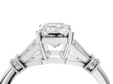 White gold Emerald Brilliant Solitaire with Pave Band and Four-Prong Setting_24