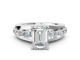 White gold Emerald Brilliant Solitaire with Side Stones on a Pave Band and Four-Prong Setting_26