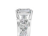 White gold Emerald Brilliant Solitaire with Side Stones on a Pave Band and Four-Prong Setting_31