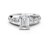 White gold Emerald Brilliant Solitaire with Side Stones on a Pave Band and Four-Prong Setting_75