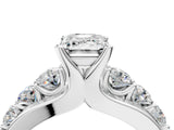 White gold Emerald Brilliant Solitaire with Side Stones on a Pave Band and Four-Prong Setting_80