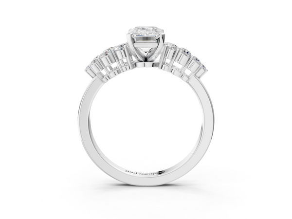 White gold Emerald Cluster Diamond Engagement Ring with Pavé Band and Four-Prong Setting