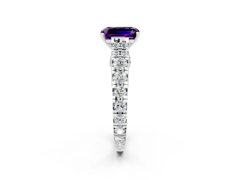 White gold Emerald Cut Amethyst Classic Solitaire Ring with Pavé Band and Four-Prong Setting_2