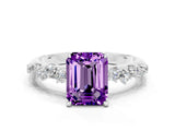 White gold Emerald Cut Amethyst Cluster Side Stone Solitaire Ring with Prong Setting_24
