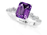 White gold Emerald Cut Amethyst Cluster Side Stone Solitaire Ring with Prong Setting_25