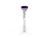 White gold Emerald Cut Amethyst Cluster Side Stone Solitaire Ring with Prong Setting_26