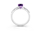 White gold Emerald Cut Amethyst Cluster Side Stone Solitaire Ring with Prong Setting_27