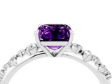 White gold Emerald Cut Amethyst Cluster Side Stone Solitaire Ring with Prong Setting_28