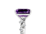 White gold Emerald Cut Amethyst Cluster Side Stone Solitaire Ring with Prong Setting_29