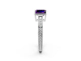 White gold Emerald Cut Amethyst Engagement Ring with Milgrain Channel Set Band and Prong Setting_2